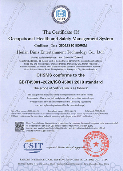 the certificate of occupational healty and safety management system