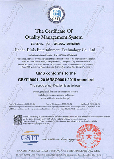 the certificate of quality management system